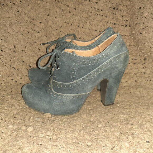 MIZ MOOZ-Vance-Oxford Brogue Heels-Victorian/Steampunk-Blue Gray Suede-Sz 6.5-EX - Picture 2 of 7